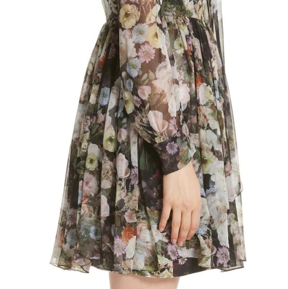 Adam Lippes "Printed Chiffon Tie-Neck Mini Dress" - Picture 4 of 11